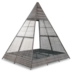 Harper & Bright Designs Outdoor Sunbed with Canopy, Tent Shape Wicker Patio Daybed, Brown and Beige