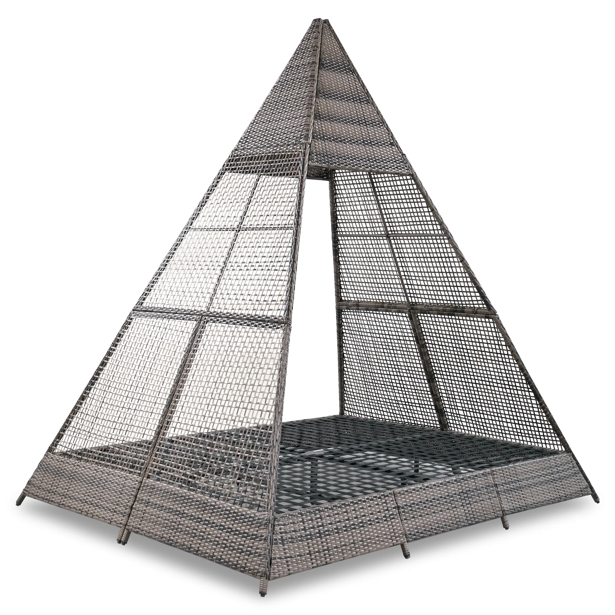 Harper & Bright Designs Outdoor Sunbed with Canopy, Tent Shape Wicker Patio Daybed, Brown and Beige