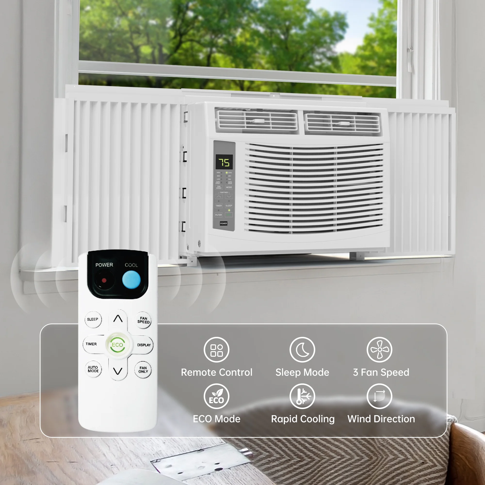 PhiloDeco 6000 BTU Window Air Conditioner Cool to 250 sq ft Intelligent, LED, Remote Control