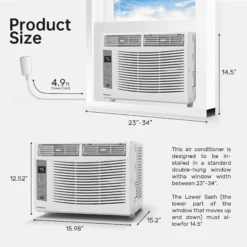 PhiloDeco 6000 BTU Window Air Conditioner Cool to 250 sq ft Intelligent, LED, Remote Control