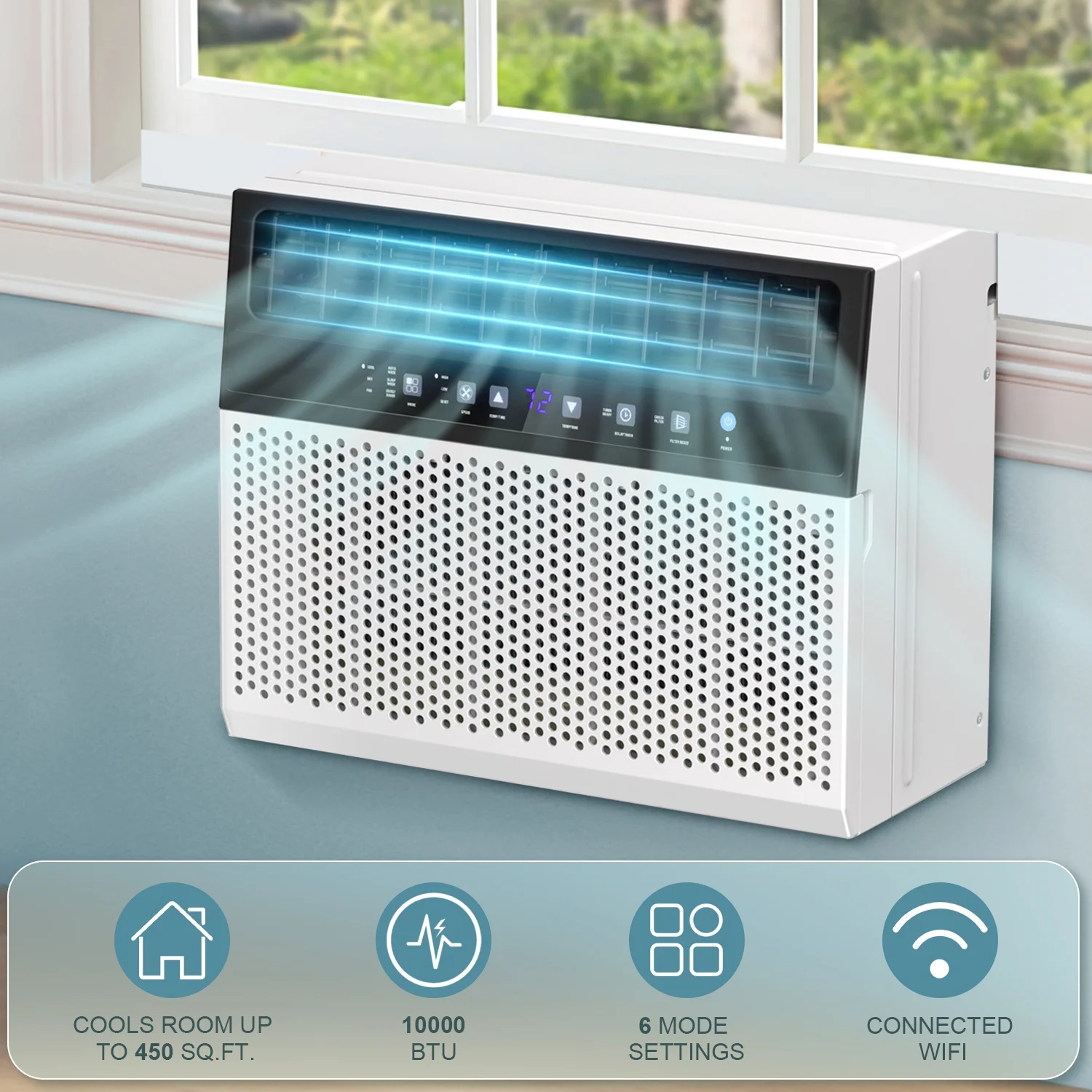 KISSAIR Window Air Conditioner, 10 000 BTU Ashrae Cools 450 Sq.ft., Window AC Unit 6 Modes 24H Timer