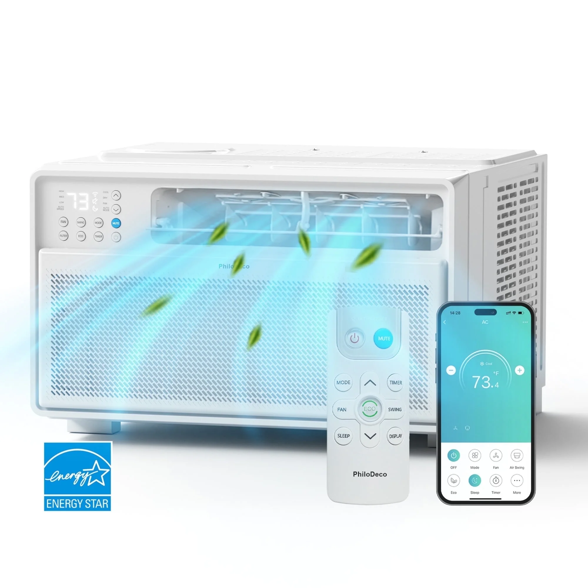 PhiloDeco Energy Star Window Air Conditioner, 10000 BTU Window Air Conditioner with Wifi 440 sq ft. Inverter Ac, Remote Control