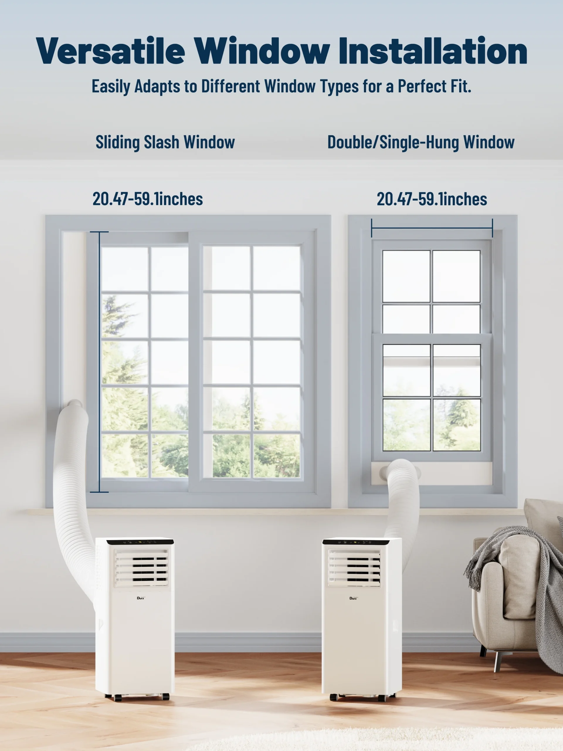 DuraComfort 8000 BTU Portable Air Conditioner, 3-in-1 AC Unit, Dehumidifier, Fan, Remote, Timer, for Room up to 230 Sq.Ft