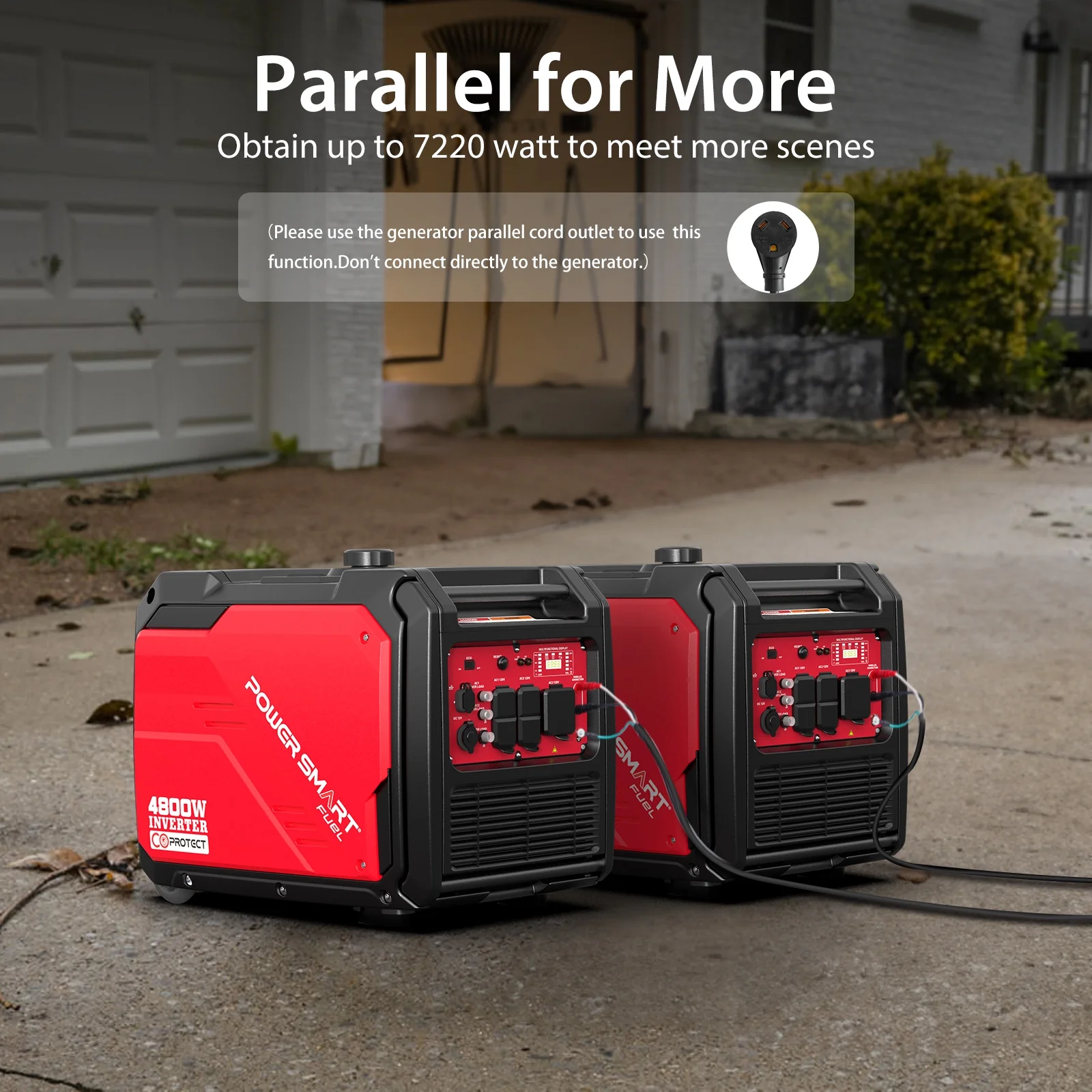 PowerSmart 4800W Gas Powered Inverter Generator CO Detect with Manual Start Portable wheel,for Outdoor