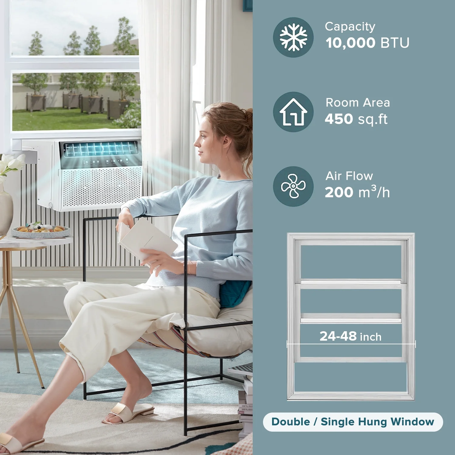 KISSAIR Window Air Conditioner, 10 000 BTU Ashrae Cools 450 Sq.ft., Window AC Unit 6 Modes 24H Timer