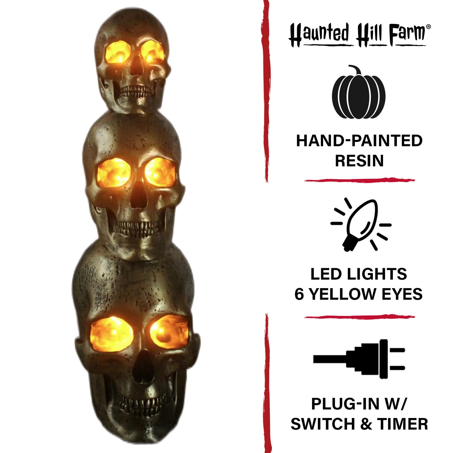 Haunted Hill Farm 3-ft Freestanding Lighted Skull Porch decoration