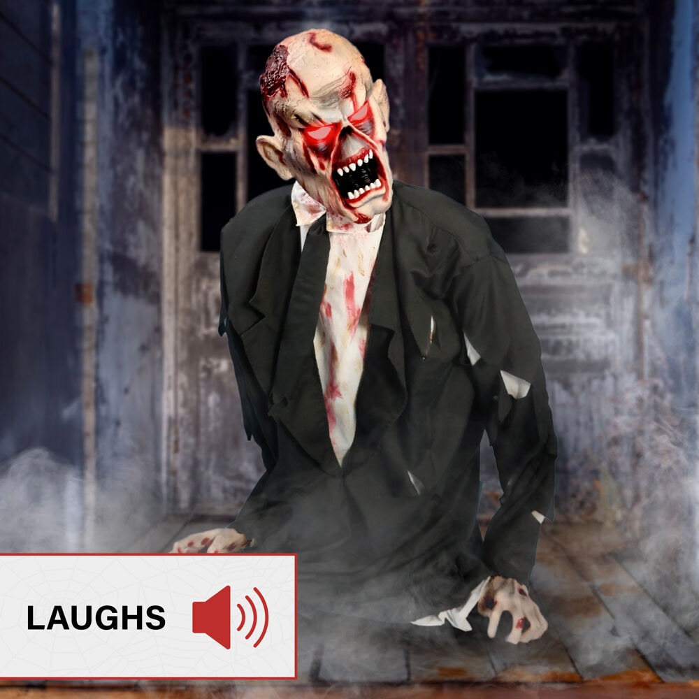Haunted Hill Farm 5.25-ft Freestanding Motion Activated Laughing Lighted Zombie Animatronic