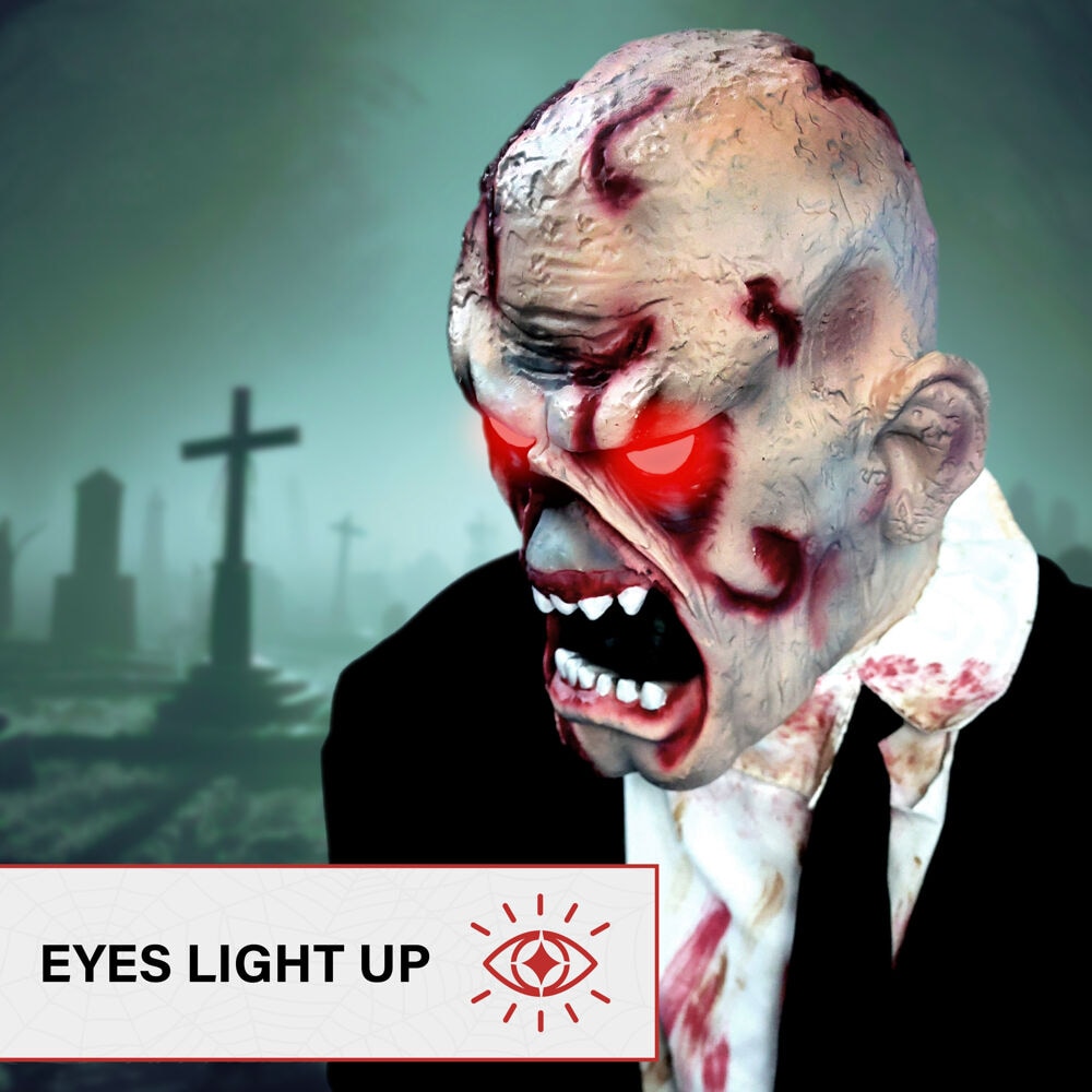 Haunted Hill Farm 5.25-ft Freestanding Motion Activated Laughing Lighted Zombie Animatronic