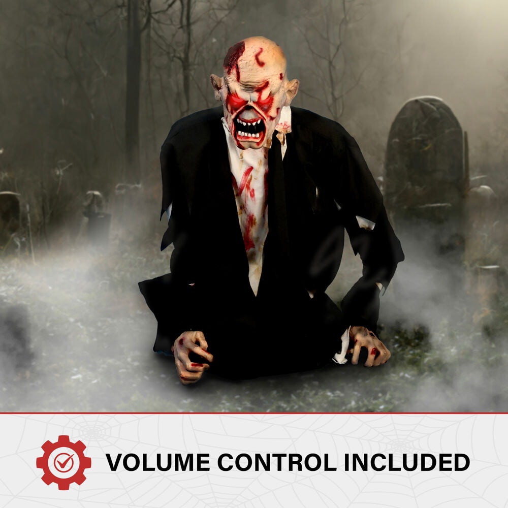 Haunted Hill Farm 5.25-ft Freestanding Motion Activated Laughing Lighted Zombie Animatronic