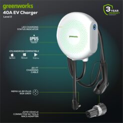 Greenworks Level 2 NEMA 14-50P Plug in EV Electric Vehicle Charging Station -up to 40-Amp / 240 -Volts with 20-ft Cable