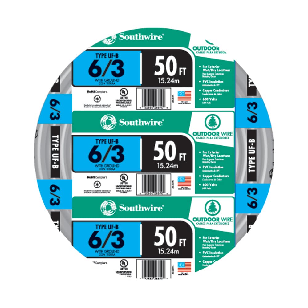 Southwire 50-ft 6 / 3 Stranded UF-B Wire W/G ( By-the-roll )