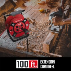 CRAFTSMAN Heavy Duty Retractable Extension Cord, 100 Ft with 4 Outlets- 14AWG SJTW Cable- Outdoor Power Cord Reel
