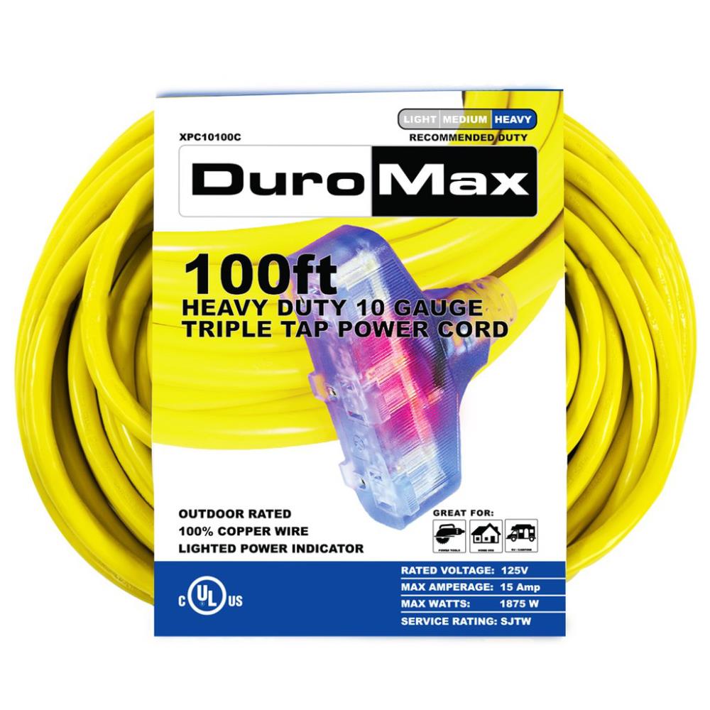 Duromax 100-ft 10 / 3 3 Prong Yellow Indoor/Outdoor Heavy Duty Lighted Extension Cord