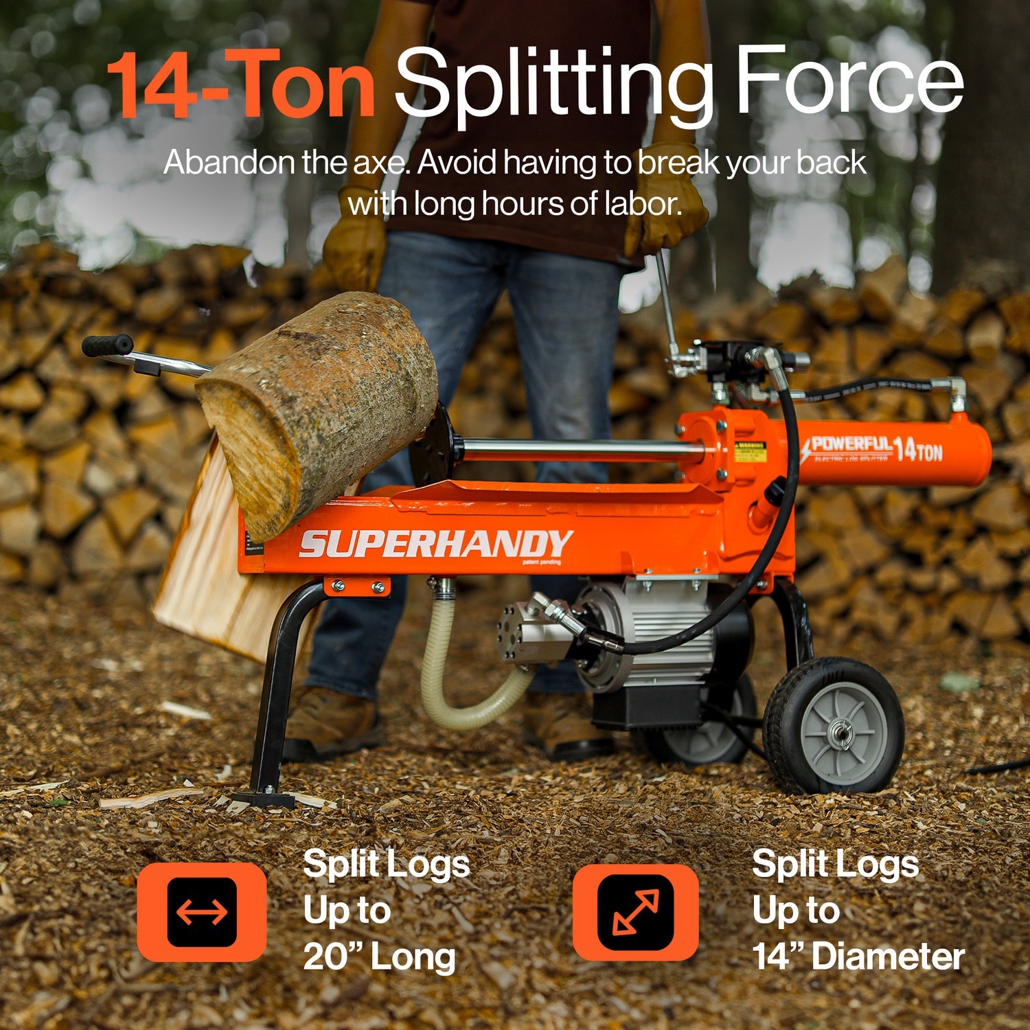 SuperHandy 14-Ton Electric Log Splitter 14 -Ton 15 -Amp Electric Log Splitter