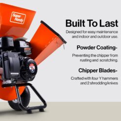 SuperHandy Manual 7 -HP OEM Gas Wood Chipper, 3-in Maximum Branch Diameter 2-Bushel Bag Included