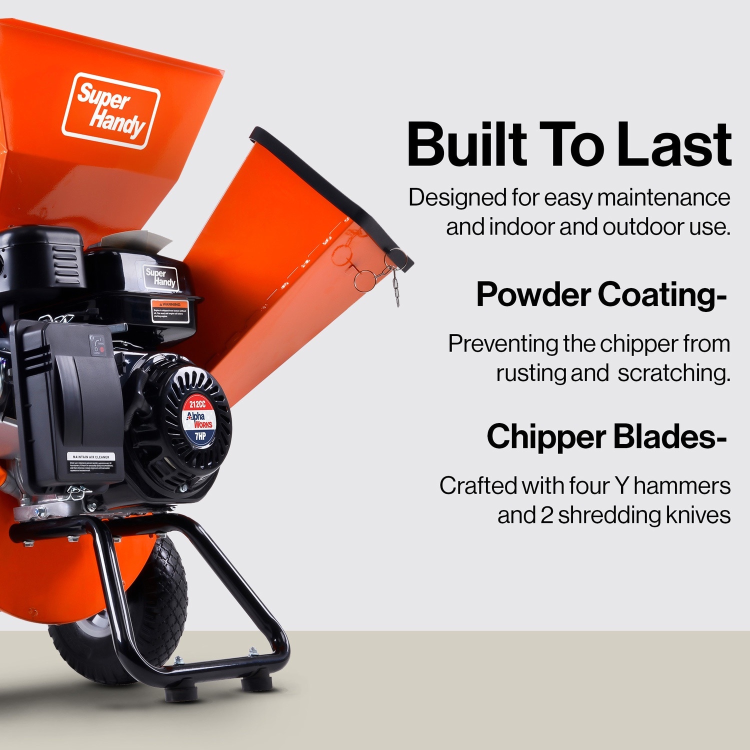 SuperHandy Manual 7 -HP OEM Gas Wood Chipper, 3-in Maximum Branch Diameter 2-Bushel Bag Included
