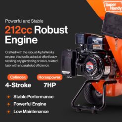 SuperHandy Manual 7 -HP OEM Gas Wood Chipper, 3-in Maximum Branch Diameter 2-Bushel Bag Included