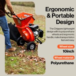 SuperHandy Manual 7 -HP OEM Gas Wood Chipper, 3-in Maximum Branch Diameter 2-Bushel Bag Included
