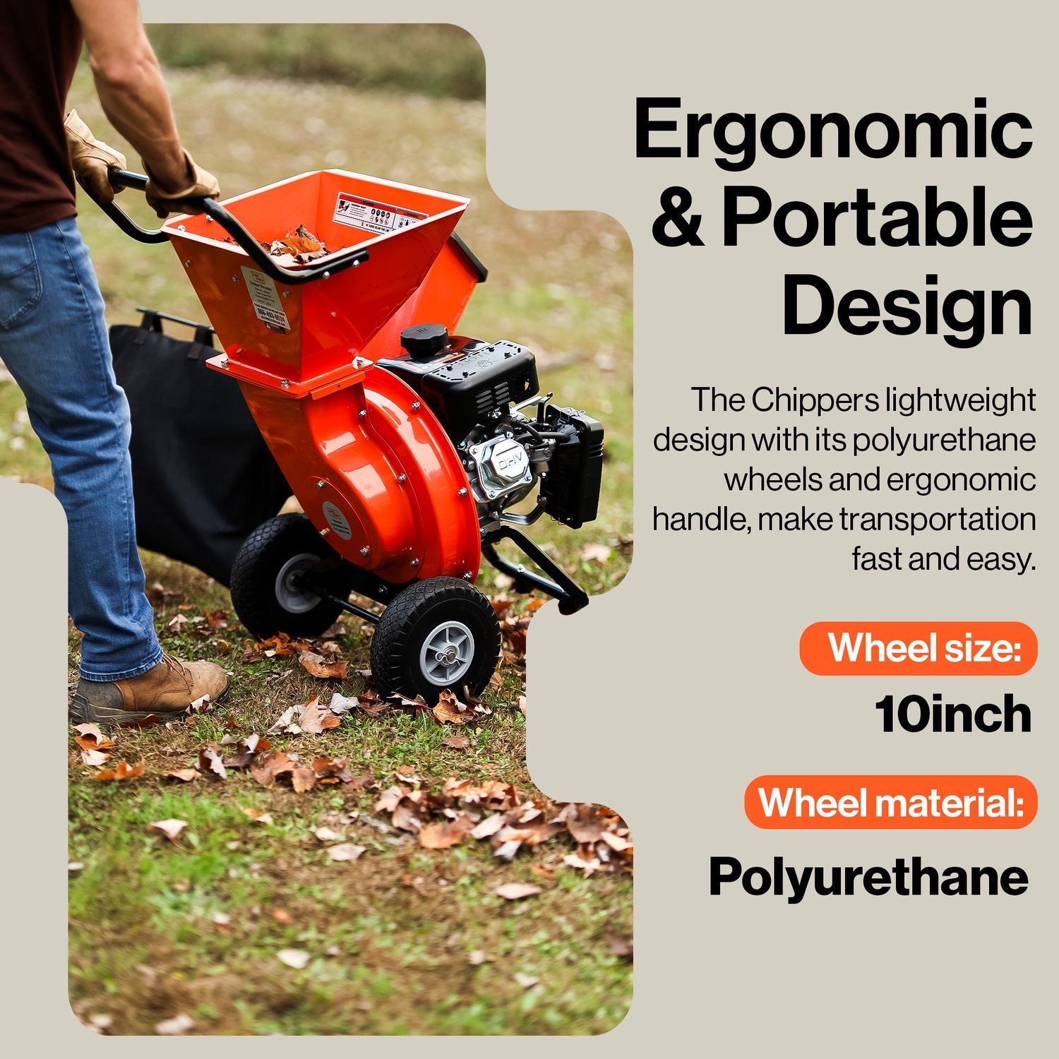 SuperHandy Manual 7 -HP OEM Gas Wood Chipper, 3-in Maximum Branch Diameter 2-Bushel Bag Included