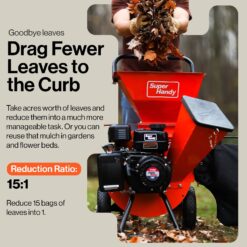 SuperHandy Manual 7 -HP OEM Gas Wood Chipper, 3-in Maximum Branch Diameter 2-Bushel Bag Included