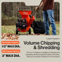 SuperHandy Manual 7 -HP OEM Gas Wood Chipper, 3-in Maximum Branch Diameter 2-Bushel Bag Included