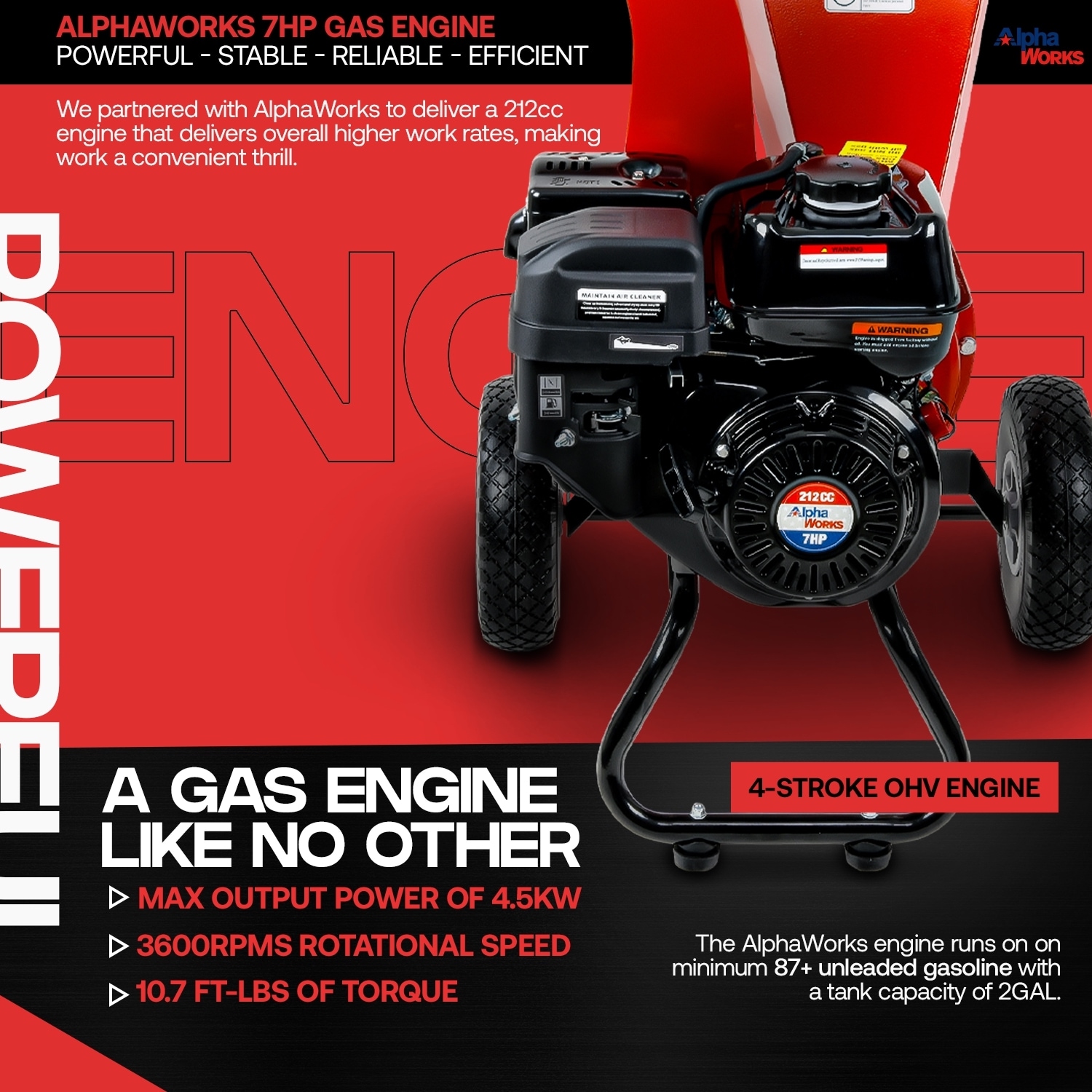 GreatCircleUSA Manual 7 -HP Gas Wood Chipper, 3-in Maximum Branch Diameter