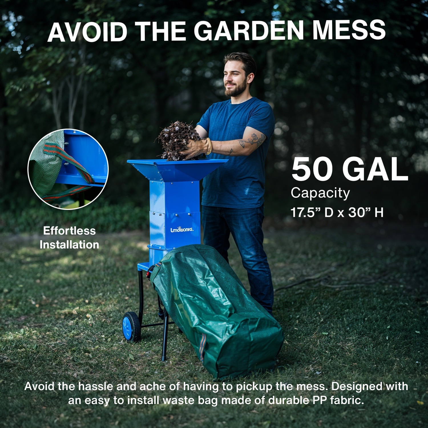 Landworks Heavy Duty Electric Leaf Mulcher 15 -Amp 1-in Electric Leaf Mulcher