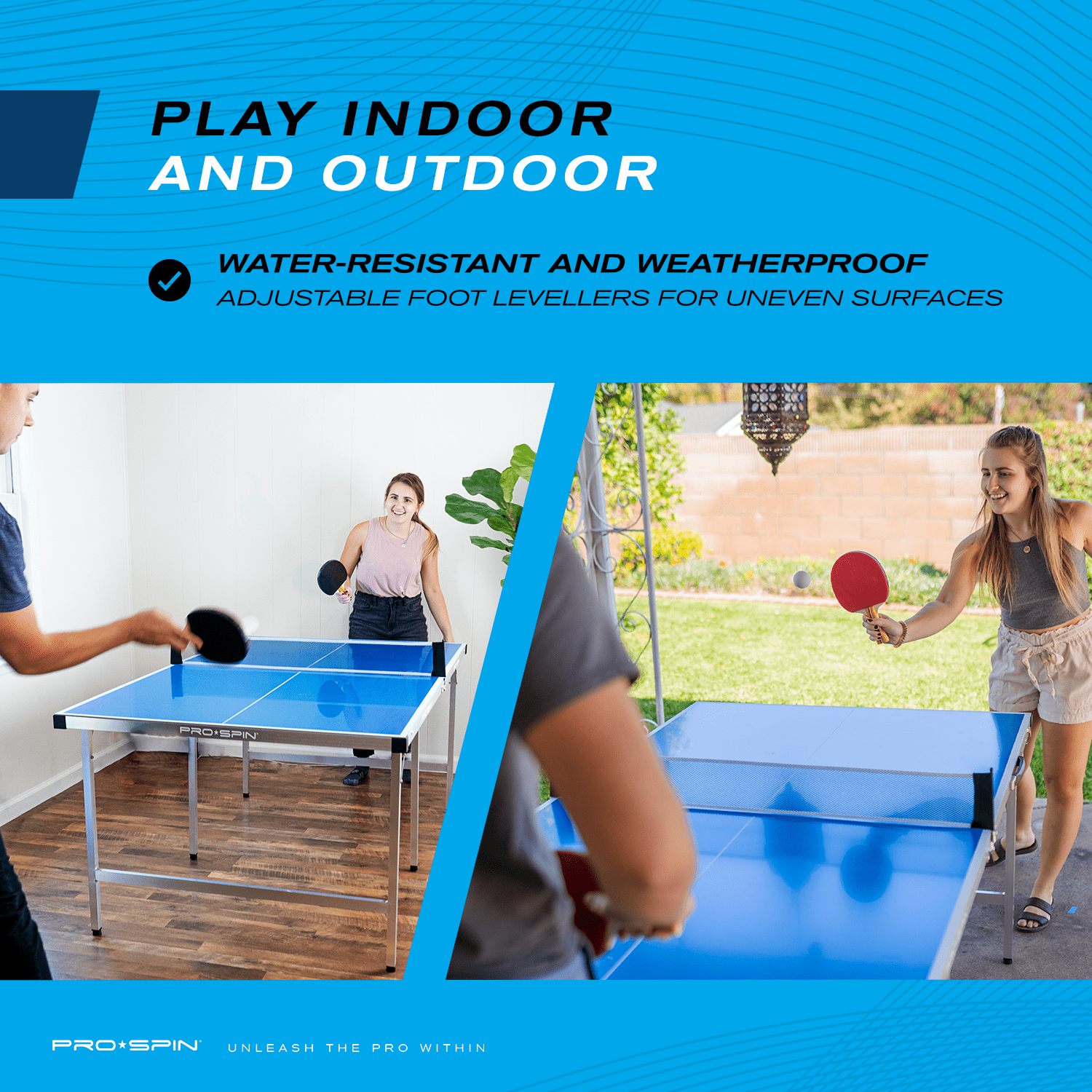 PRO-SPIN Midsize Ping Pong Table & High-Performance Ping Pong Paddle 2 Player Set