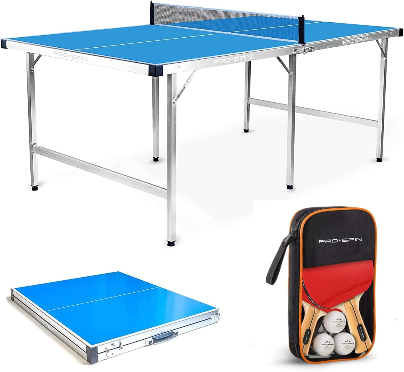 PRO-SPIN Midsize Ping Pong Table & High-Performance Ping Pong Paddle 2 Player Set