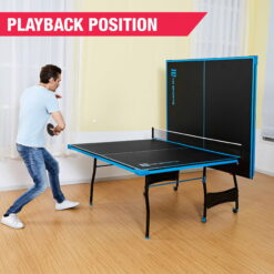 MD Sports Official Size Indoor Table Tennis Pong Table, 4 Piece Foldable Design with Net, Paddles & Balls – Blue/Black