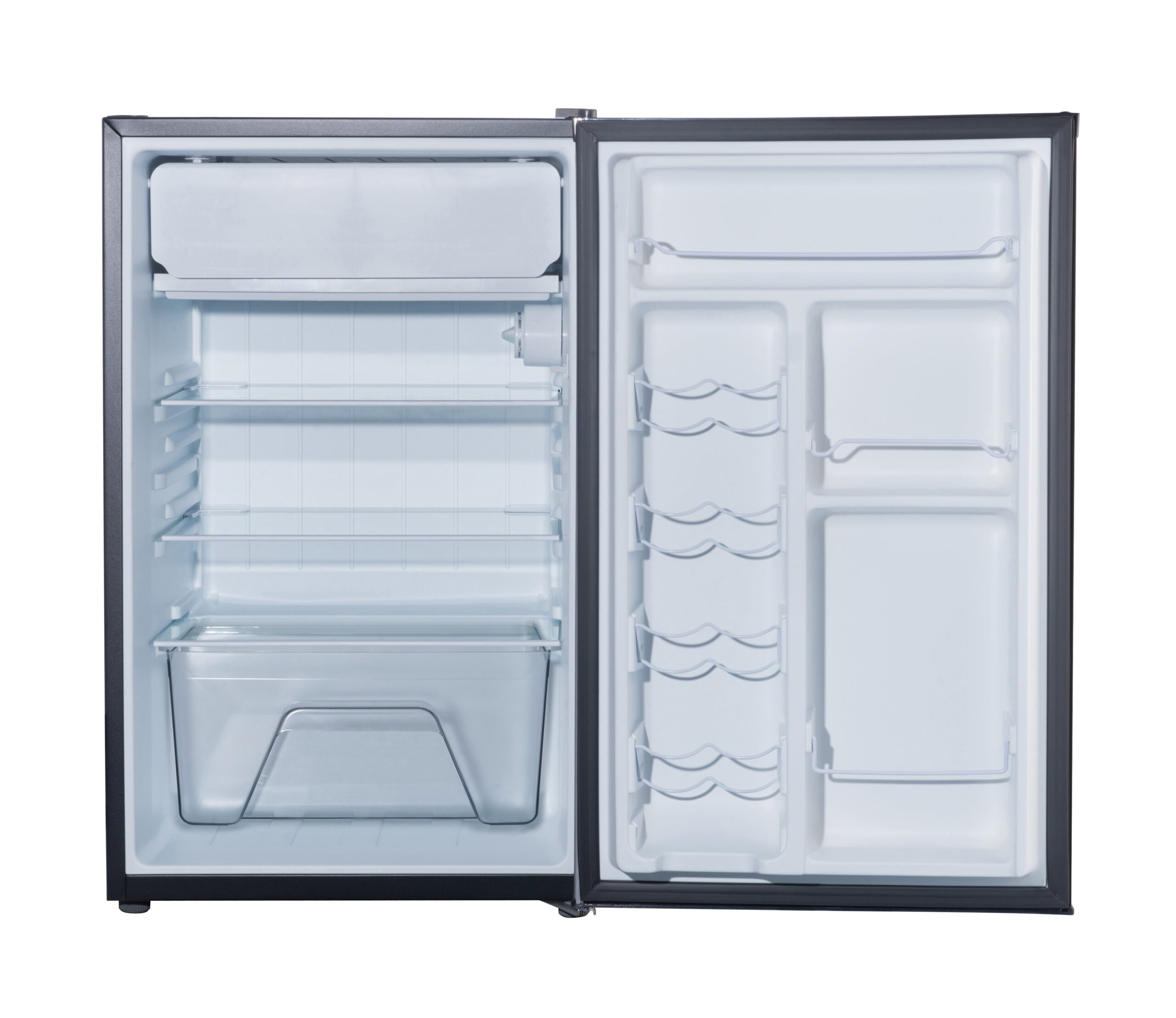 Galanz 4.3 Cu ft Single Door Mini Fridge, Black Estar, New, Width 19.92"