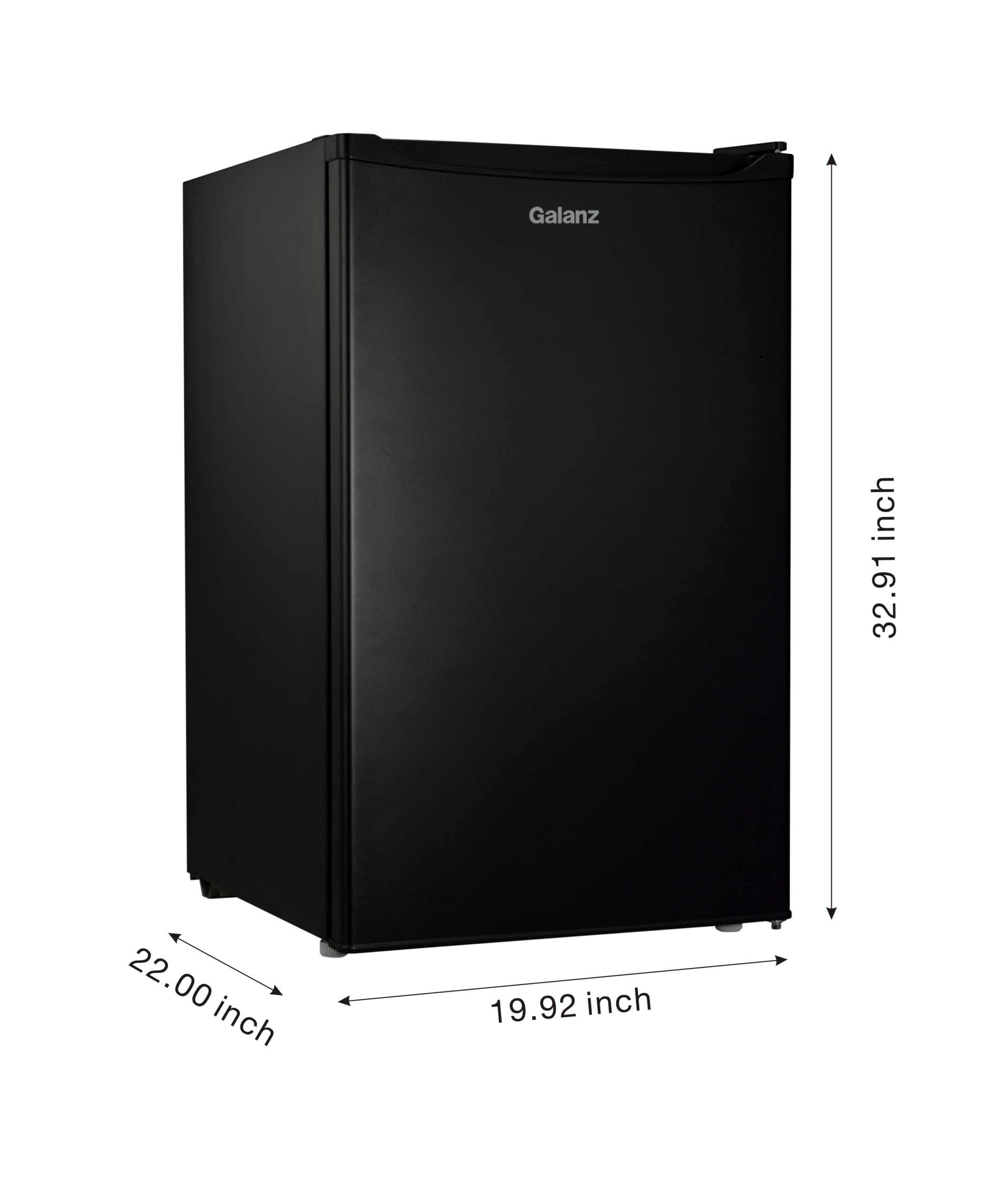 Galanz 4.3 Cu ft Single Door Mini Fridge, Black Estar, New, Width 19.92"