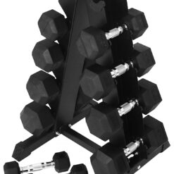BalanceFrom 150LB Rubber Coated Hex Dumbbell Weight Set with A-Frame Rack, 5-25 lbs Pairs