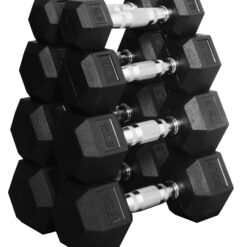 BalanceFrom 150LB Rubber Coated Hex Dumbbell Weight Set with A-Frame Rack, 5-25 lbs Pairs