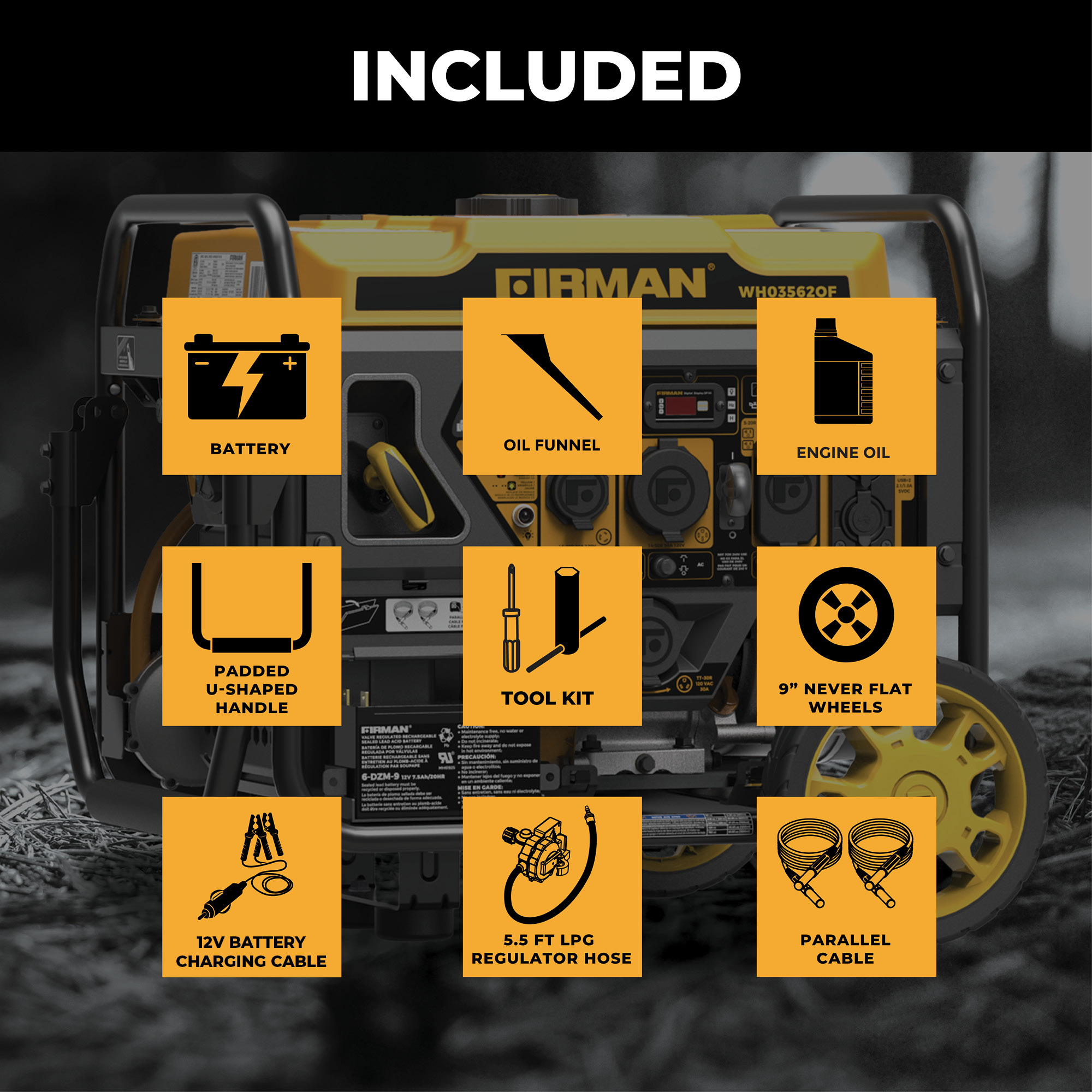 Firman WH03562OF Electric Start 120V Open Frame 4400 -Watt Dual Fuel (Gasoline/Propane) Inverter Generator
