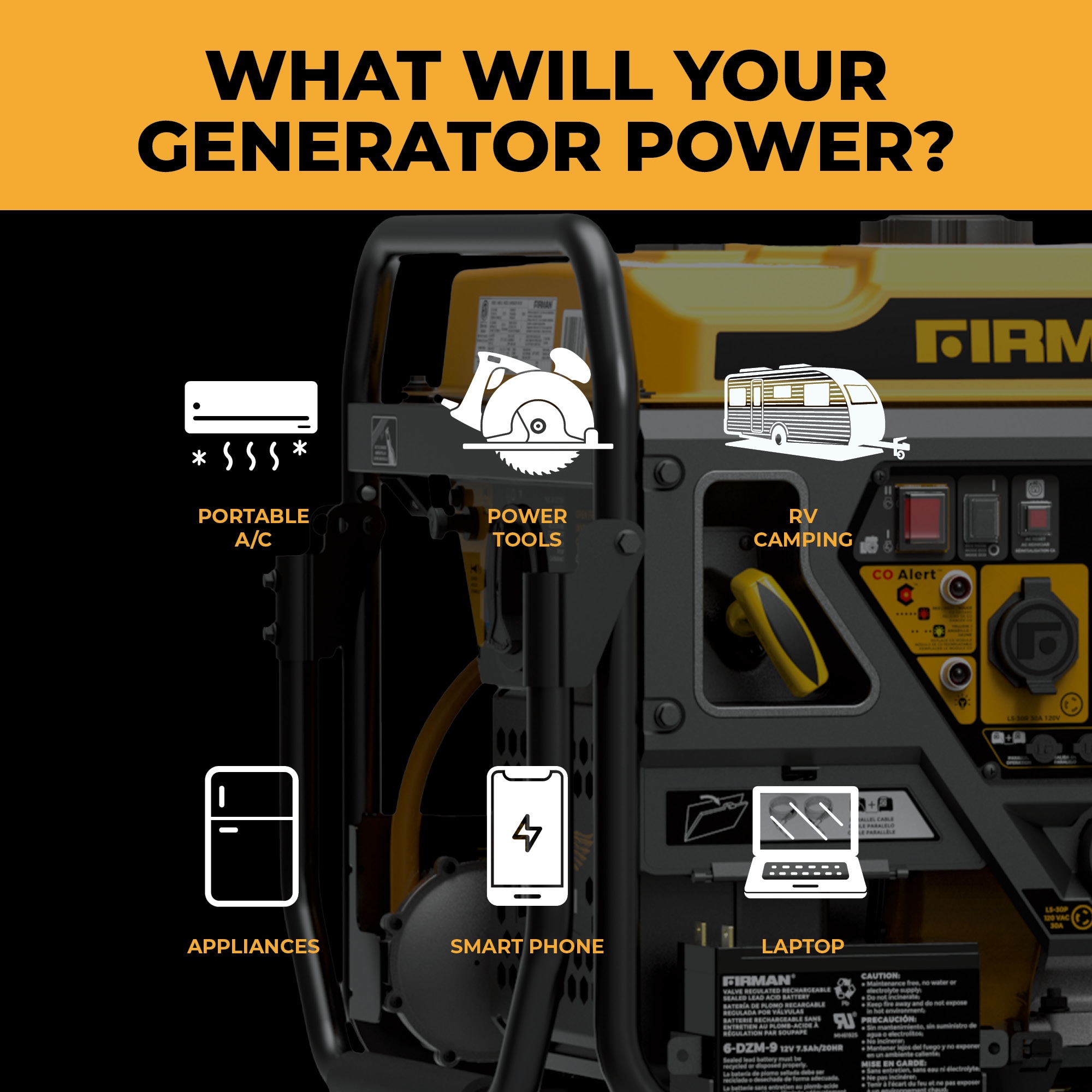 Firman WH03562OF Electric Start 120V Open Frame 4400 -Watt Dual Fuel (Gasoline/Propane) Inverter Generator