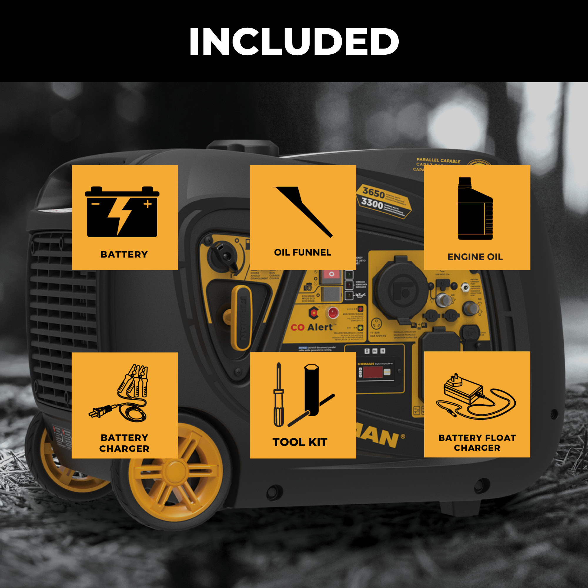 Firman W03385 Electric Start 120V RV Ready 3650 -Watt Single Fuel (Gasoline) Inverter Generator