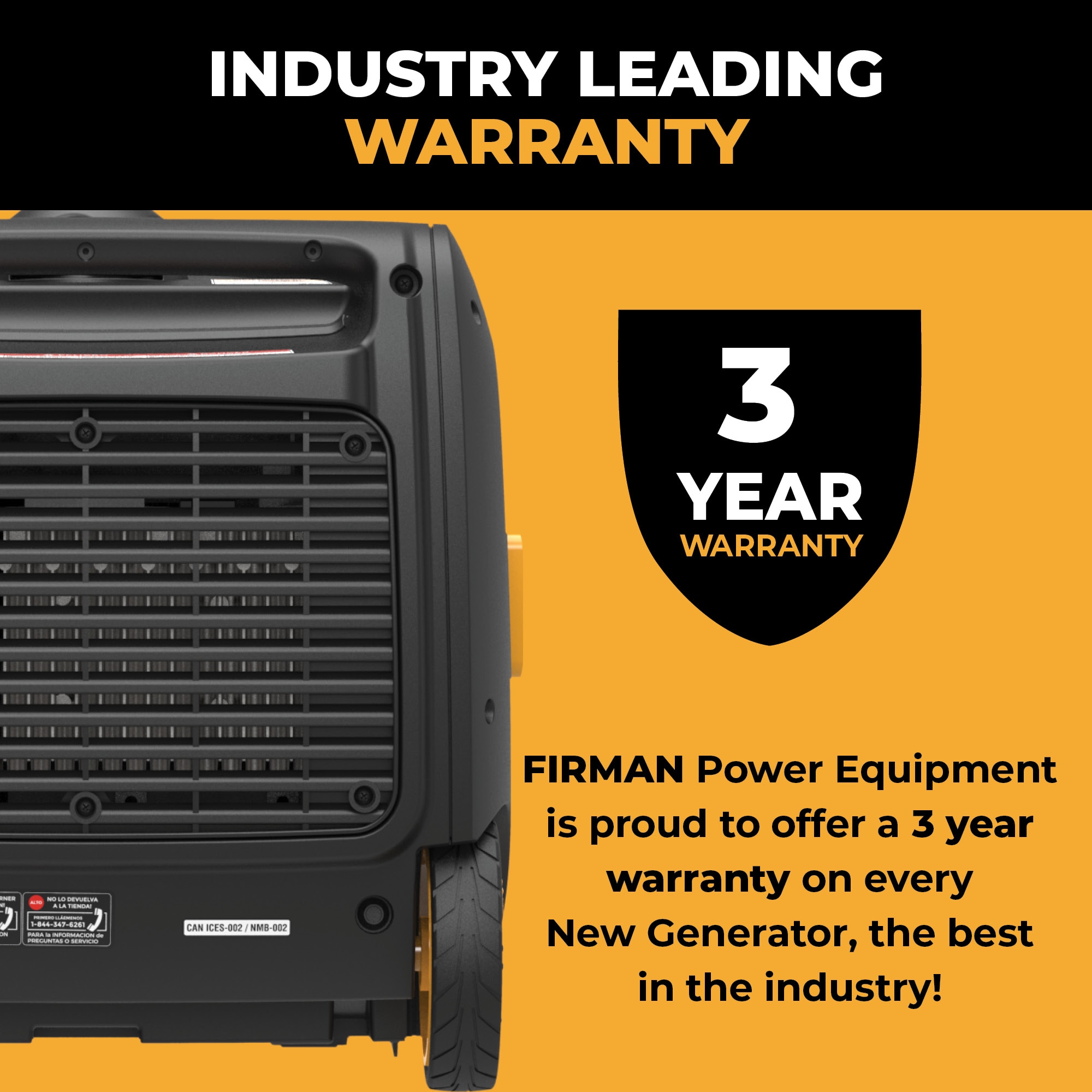 Firman W03385 Electric Start 120V RV Ready 3650 -Watt Single Fuel (Gasoline) Inverter Generator