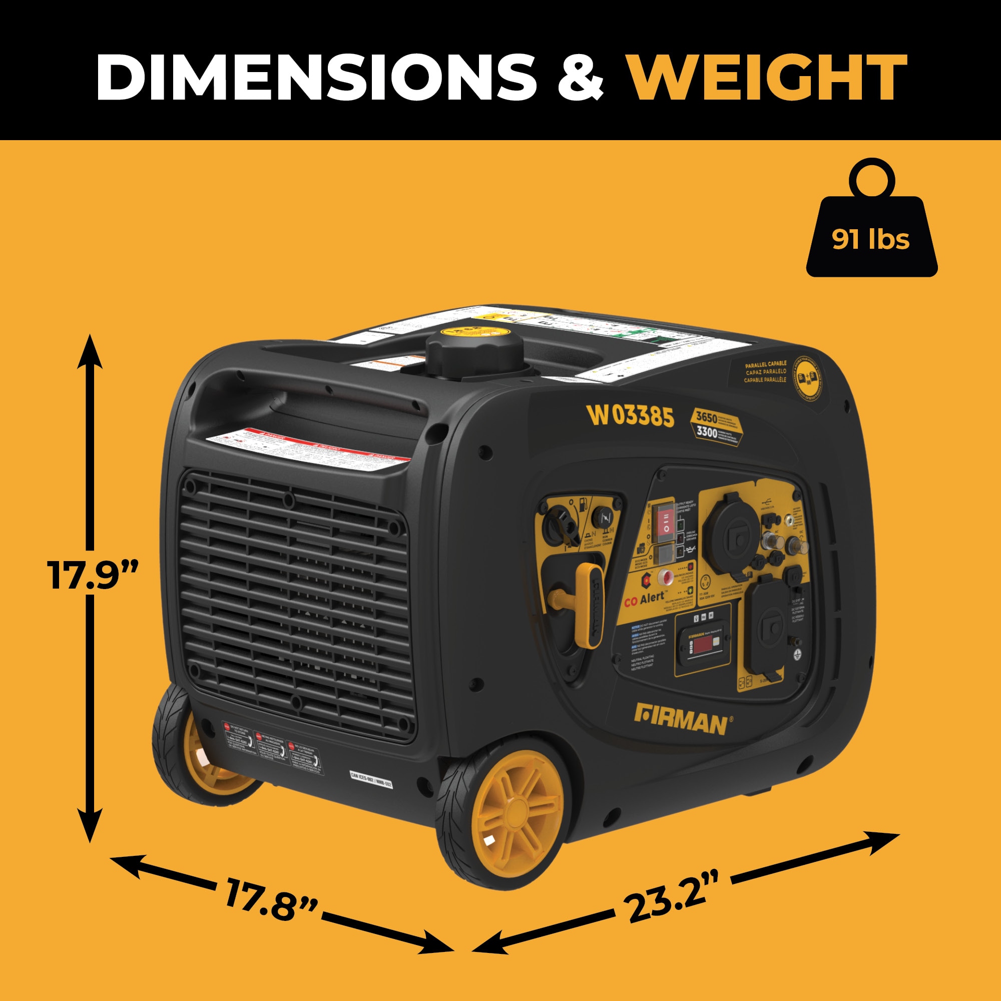 Firman W03385 Electric Start 120V RV Ready 3650 -Watt Single Fuel (Gasoline) Inverter Generator