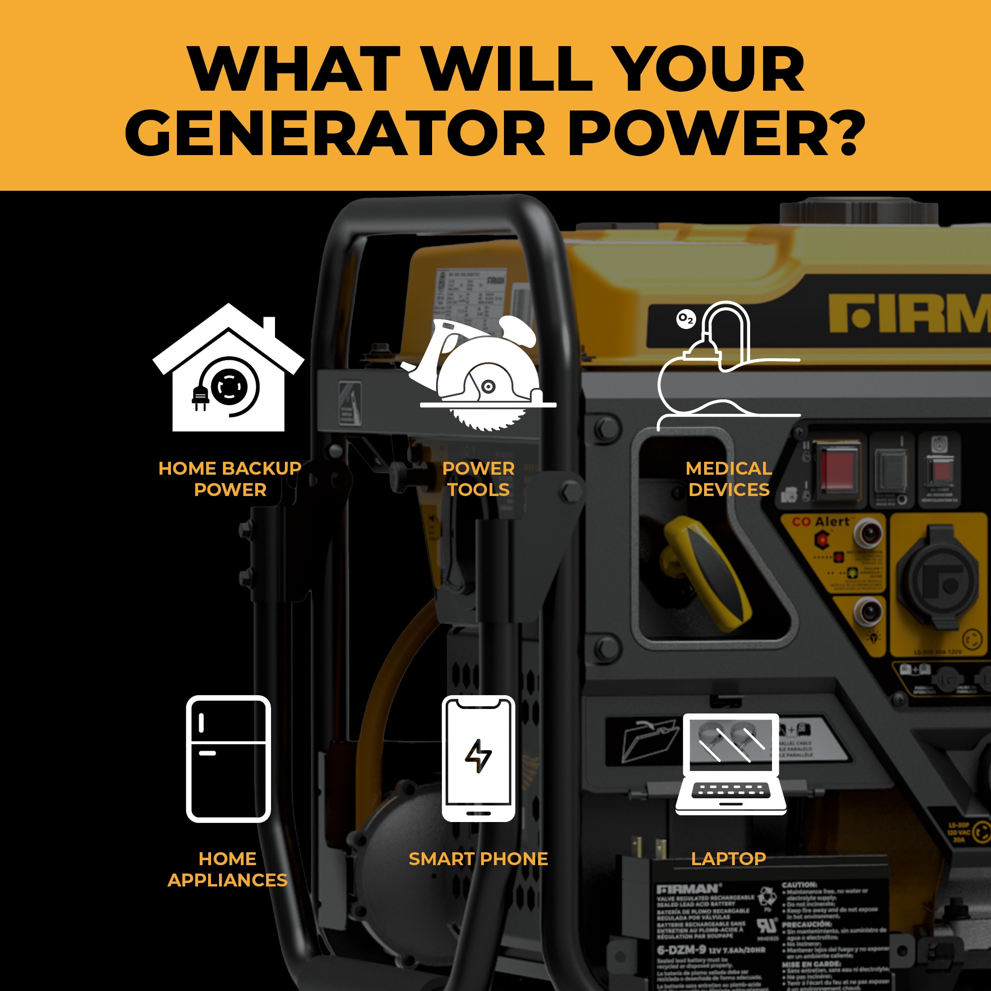 Firman WH03662OF Electric Start 120V Open Frame 4500 -Watt Dual Fuel (Gasoline/Propane) Inverter Generator