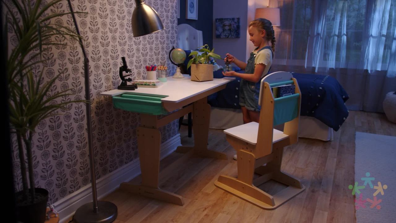 KidKraft Grow Together Pocket Adjustable Wooden Desk and Chair, Natural