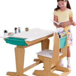 KidKraft Grow Together Pocket Adjustable Wooden Desk and Chair, Natural
