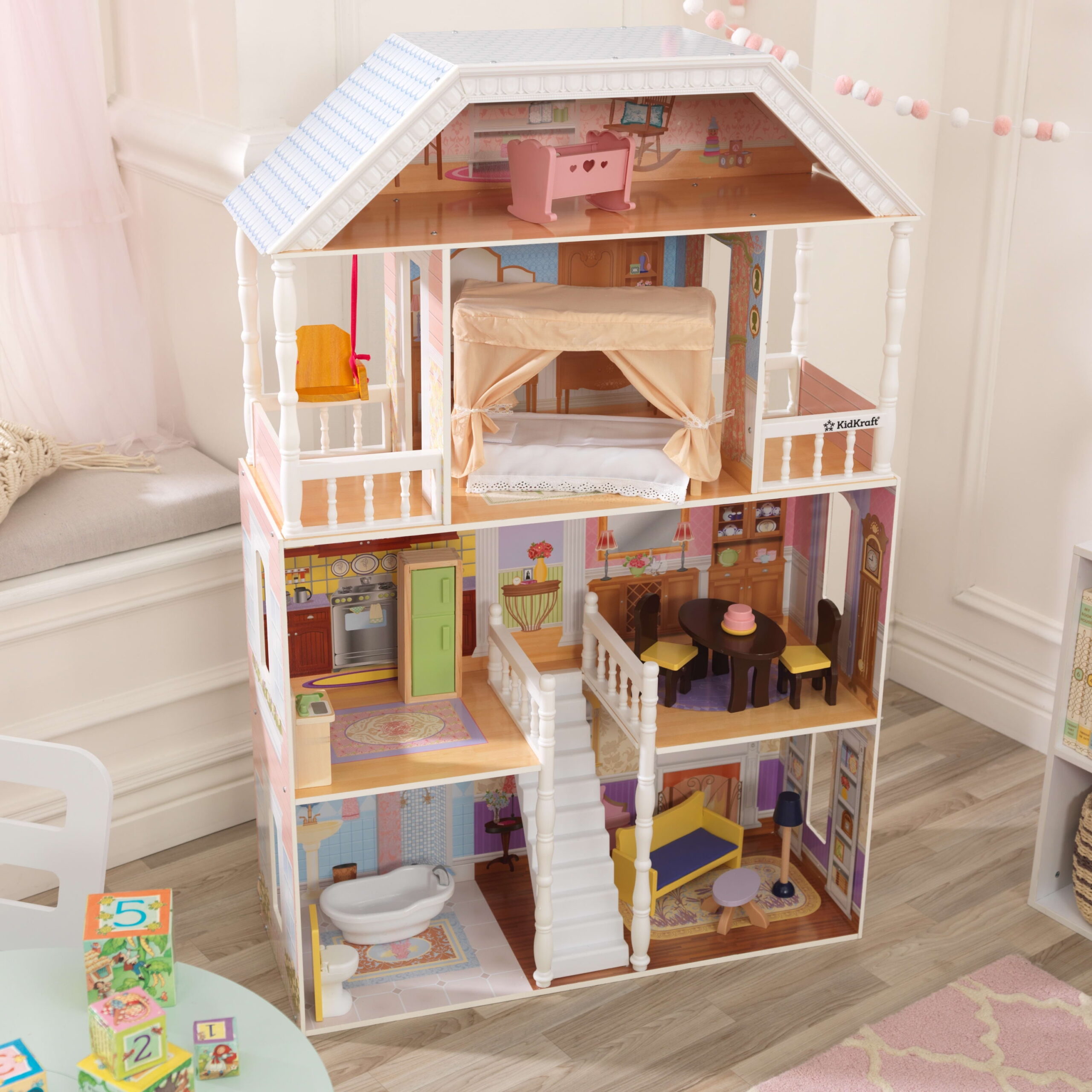 KidKraft Savannah Wooden Dollhouse with Porch Swing and 14 Accessories, Ages 3 and up