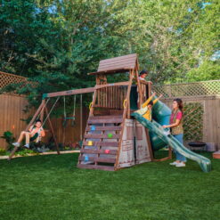 KidKraft Ranger Retreat Wooden Swing Set, Playset with Tent, Tube Slide and 3 Swings