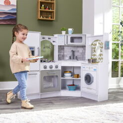 KidKraft Ultimate Corner Play Kitchen with Lights & Sounds - White with 1 Piece Accessory Play Set