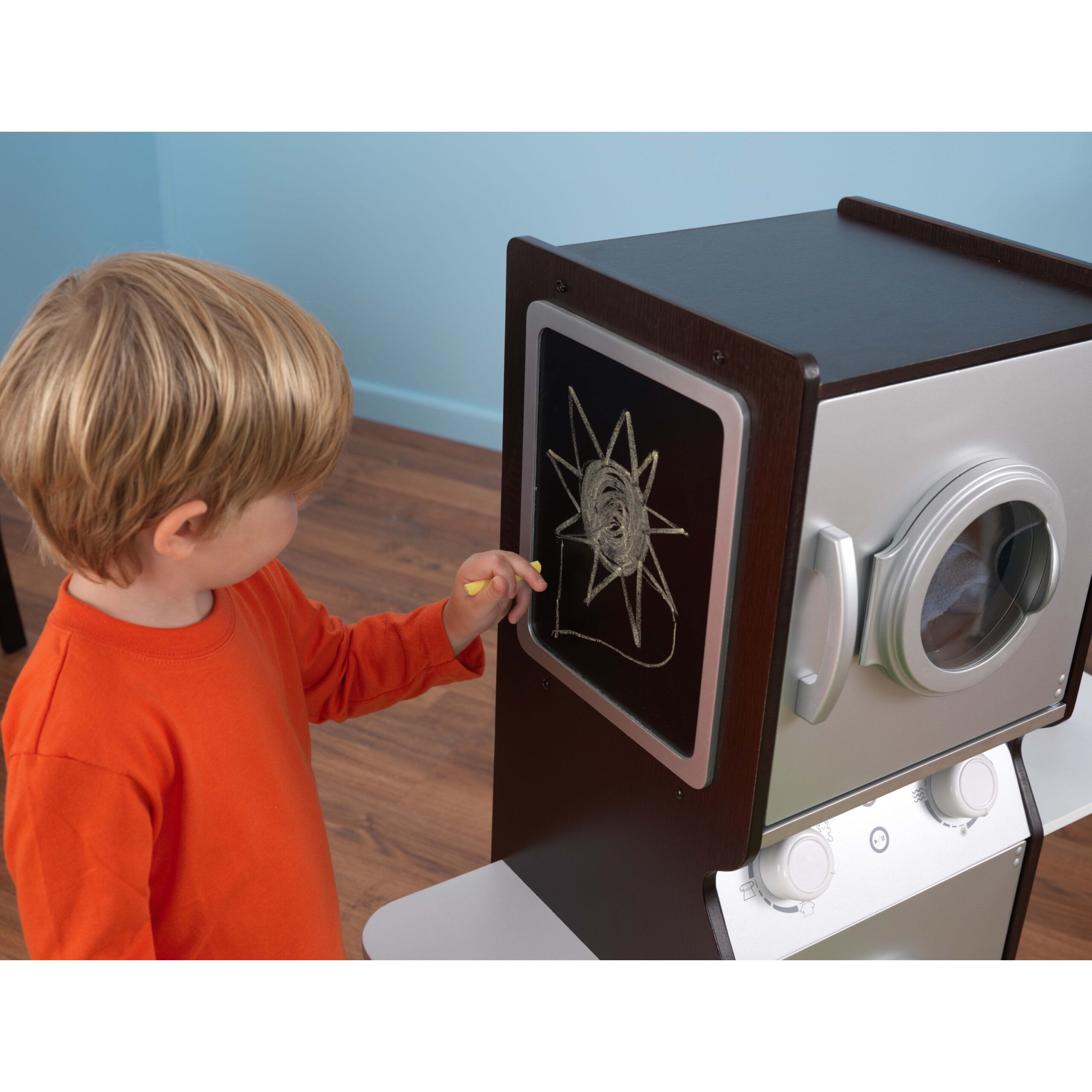 KidKraft Wooden Laundry Play Set, Stacking Washer and Dryer with Iron and Basket, Espresso