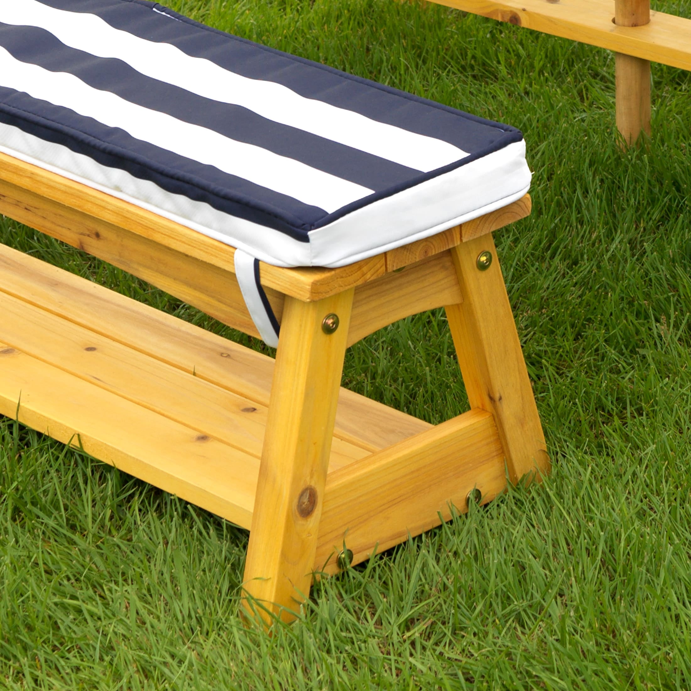 KidKraft Outdoor Wooden Table & Benches with Cushions & Umbrella, Navy