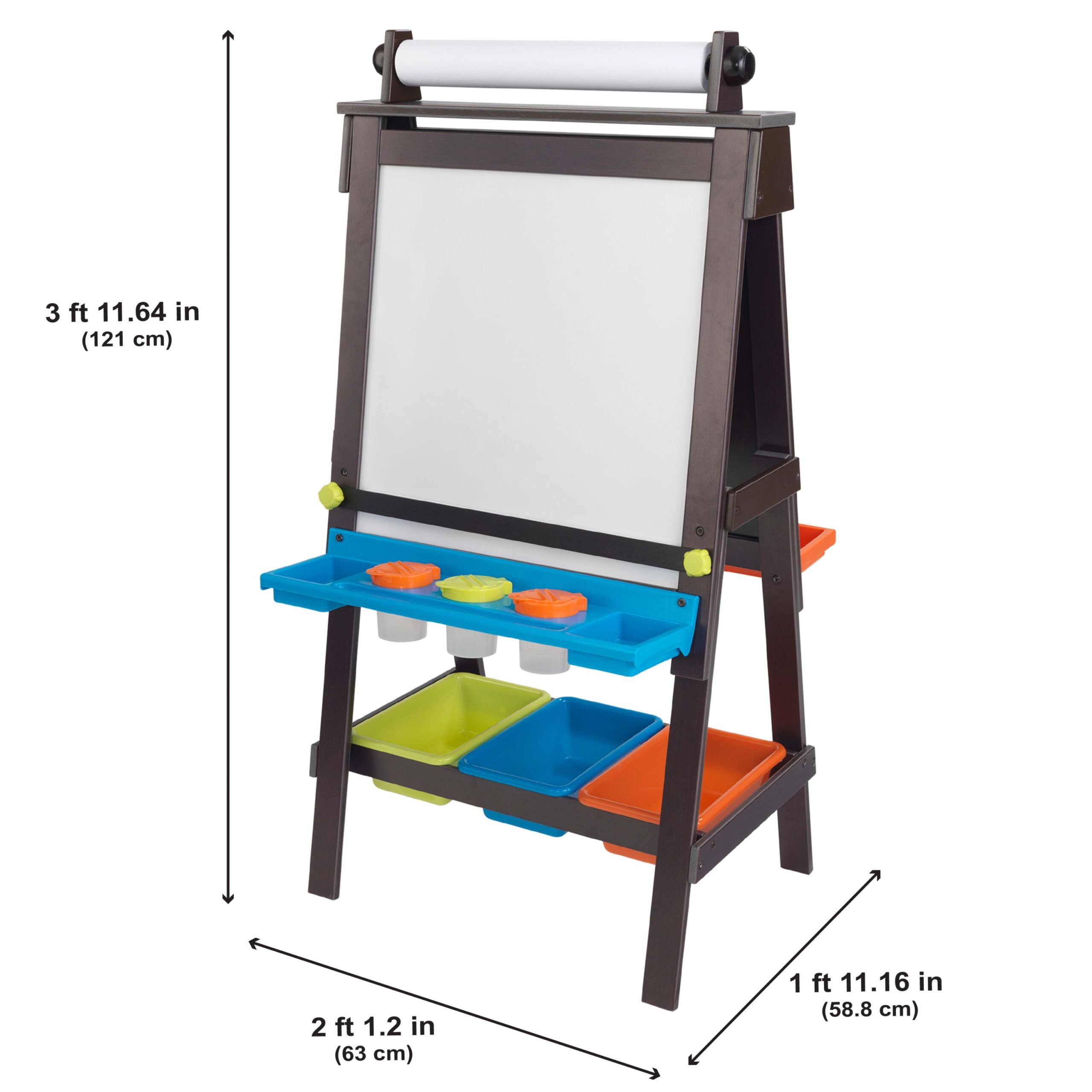 KidKraft Wooden Storage Easel with Dry Erase, Chalkboard Surfaces, Children's Art Furniture - Espresso