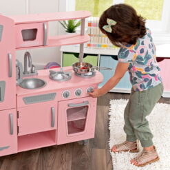 KidKraft Pink Vintage Wooden Play Kitchen with Pretend Ice Maker and Play Phone