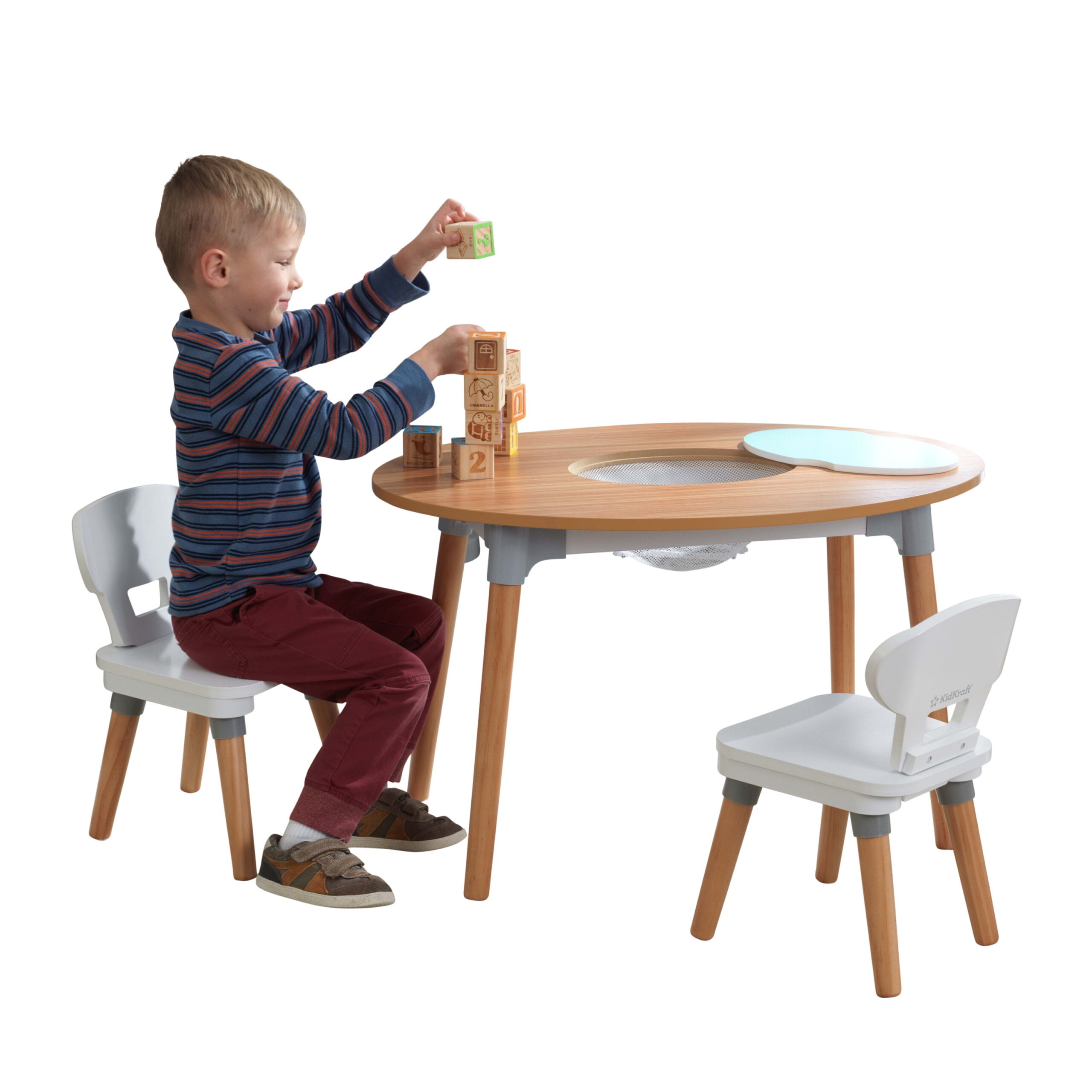 KidKraft Toddler Mid-Century Activity Table and 2 Chair Set, Gray